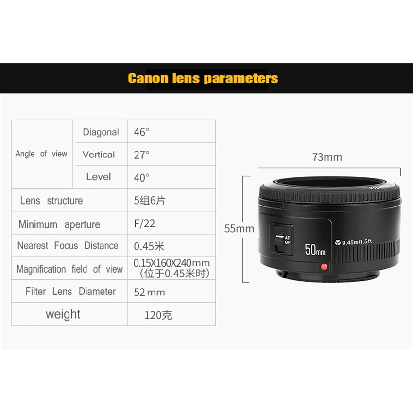 50 мм YN50MM F1.8 большая апертура Автофокус Объектив EF AF/MF для Canon EOS 600D 550D 70D 700D 750D 1100D 1200D 1300D 200D