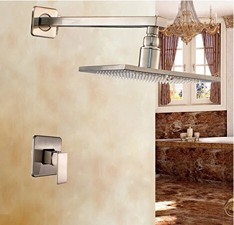 

Brushed Nickel 16" Rainfall Shower Faucet Set Single Handle Mixer Wall Mounted