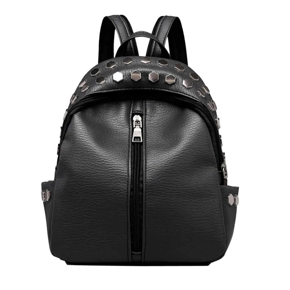 

Vintage Backpack Women Rivets PU Leather Zipper Backpack Travel School Rucksack School Bags For Teenage Girls Bagpack#H15
