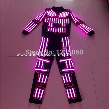 

Ballroom Costume RGB Led Flashing Luminous Robot Suit EL Wire Light Up Dance Wear LED Stage Performance Clothing