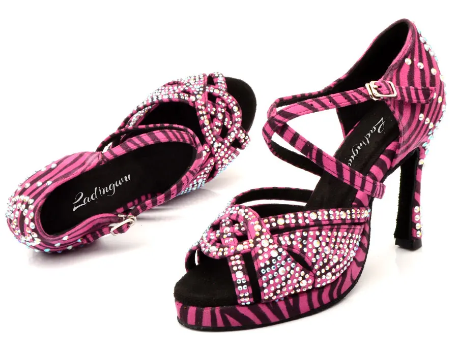 Ladingwu/туфли для латинских танцев на платформе; женская обувь для танцев с текстурой розы и зебры; замшевые туфли для бальных танцев; Свадебная обувь для танцев