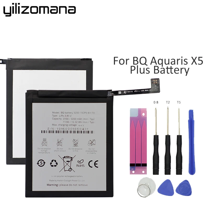 YILIZOMANA, высокая емкость, 3100 мА/ч, сменный аккумулятор для телефона, BQ-3200, для BQ Aquaris X5 Plus, Rechagerable, литий-ионные аккумуляторы