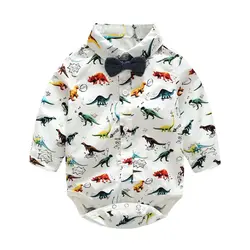 Лидер продаж, костюм джентльмена с длинными рукавами и галстуком-бабочкой для маленьких мальчиков, сиамская одежда с динозаврами, летний