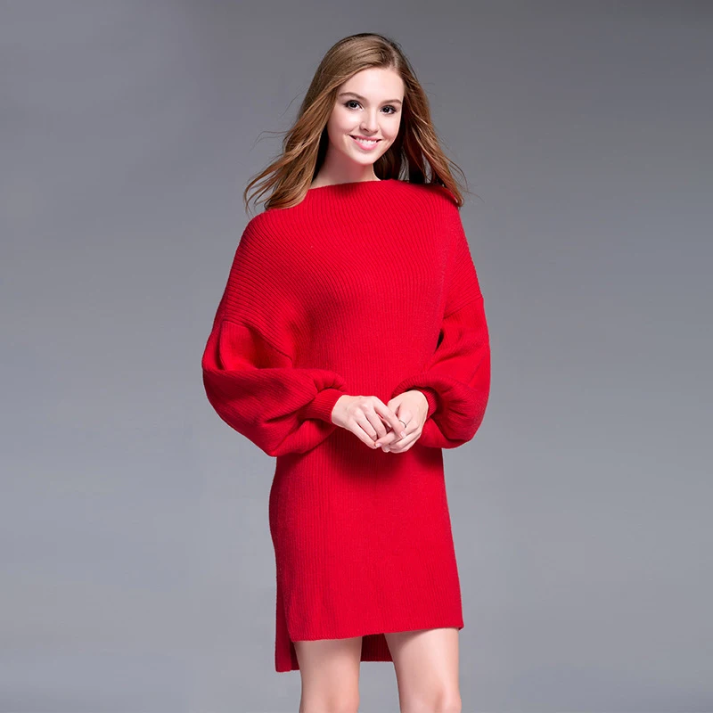 JOGTUME, красный свитер, платье,, женское, осень, зима, платье, модное, рукав-фонарик, для девушек, теплый свитер, платье размера плюс, 3XL, 4XL, 5XL