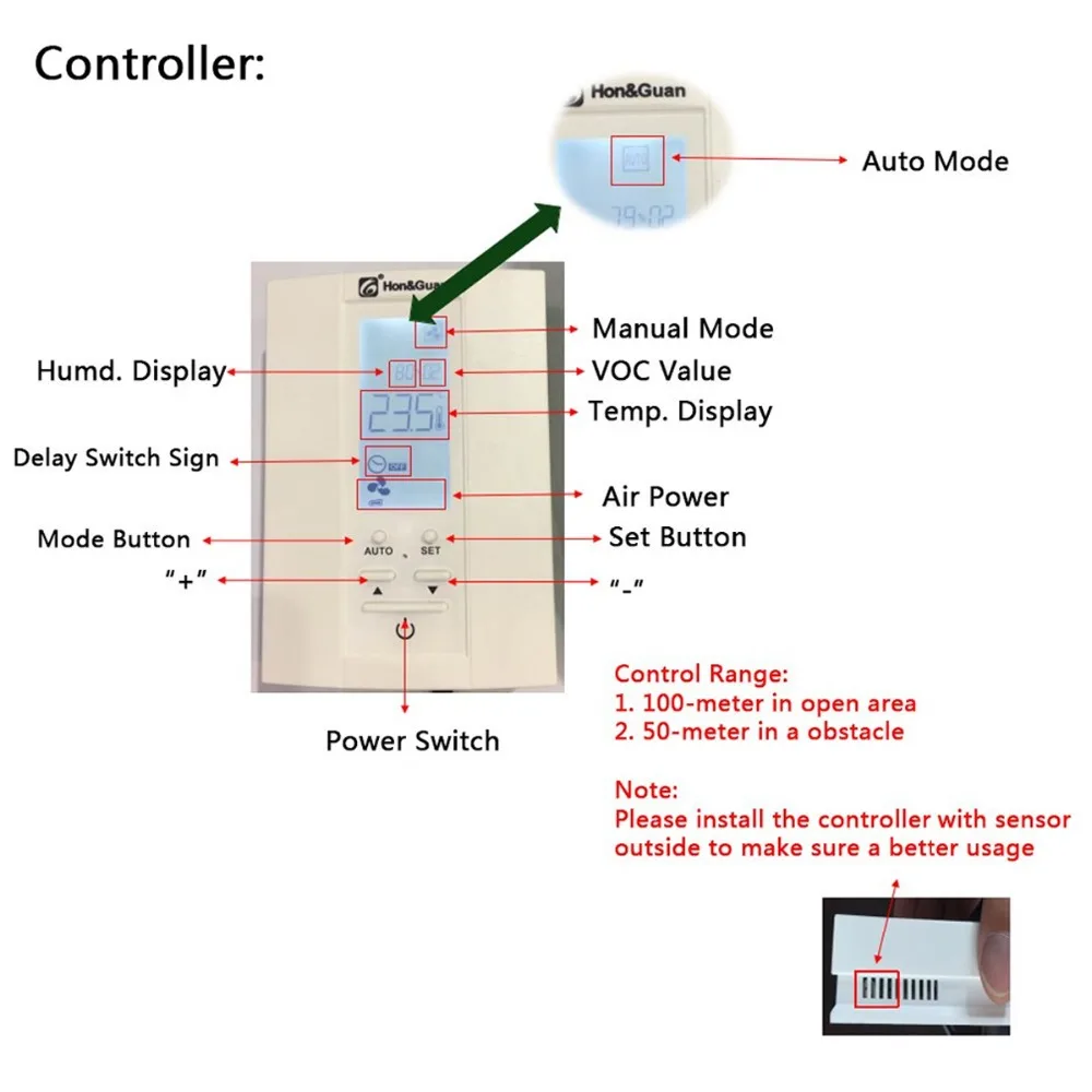 220V 8 '' Extractor Smart Inline Duct Fan & Humidistat and Timer - Bathroom Ventilation Fan with Smart Sensor Controller (200mm)