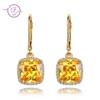 Pendientes de mujer Plata de Ley 925 AAAAA oro chaflán oro pendientes colgante joyas de novia Noble regalo de fiesta, joyería Valent ► Foto 1/6