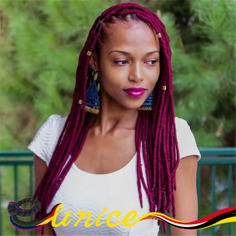 Burgundy Dreadlocks Crochet Braids Hair Extensions Synthetic Faux