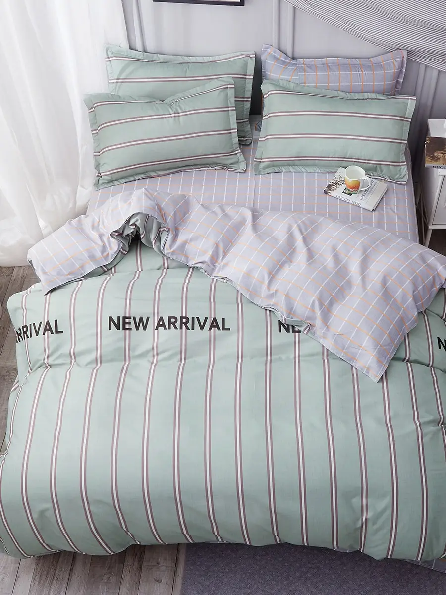 

4 Pcs Bedding Set Fresh Stripes Pattern Soft Cozy Duvet Cover Set