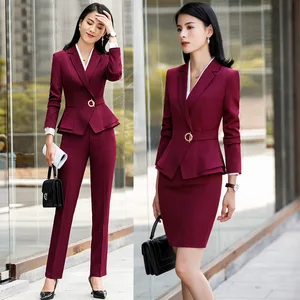 Free Shipping Ladies Office Uniform Designs Business Suits With Skirt And Tops 4PCS Autumn Winter Fashion Wine Formal Work Wear Sets Blazer — wickedsick Free Shipping Ladies Office Uniform Designs Business Suits With Skirt And Tops 4PCS Autumn Winter Fashion Wine Formal Work Wear Sets Blazer — wickedsick