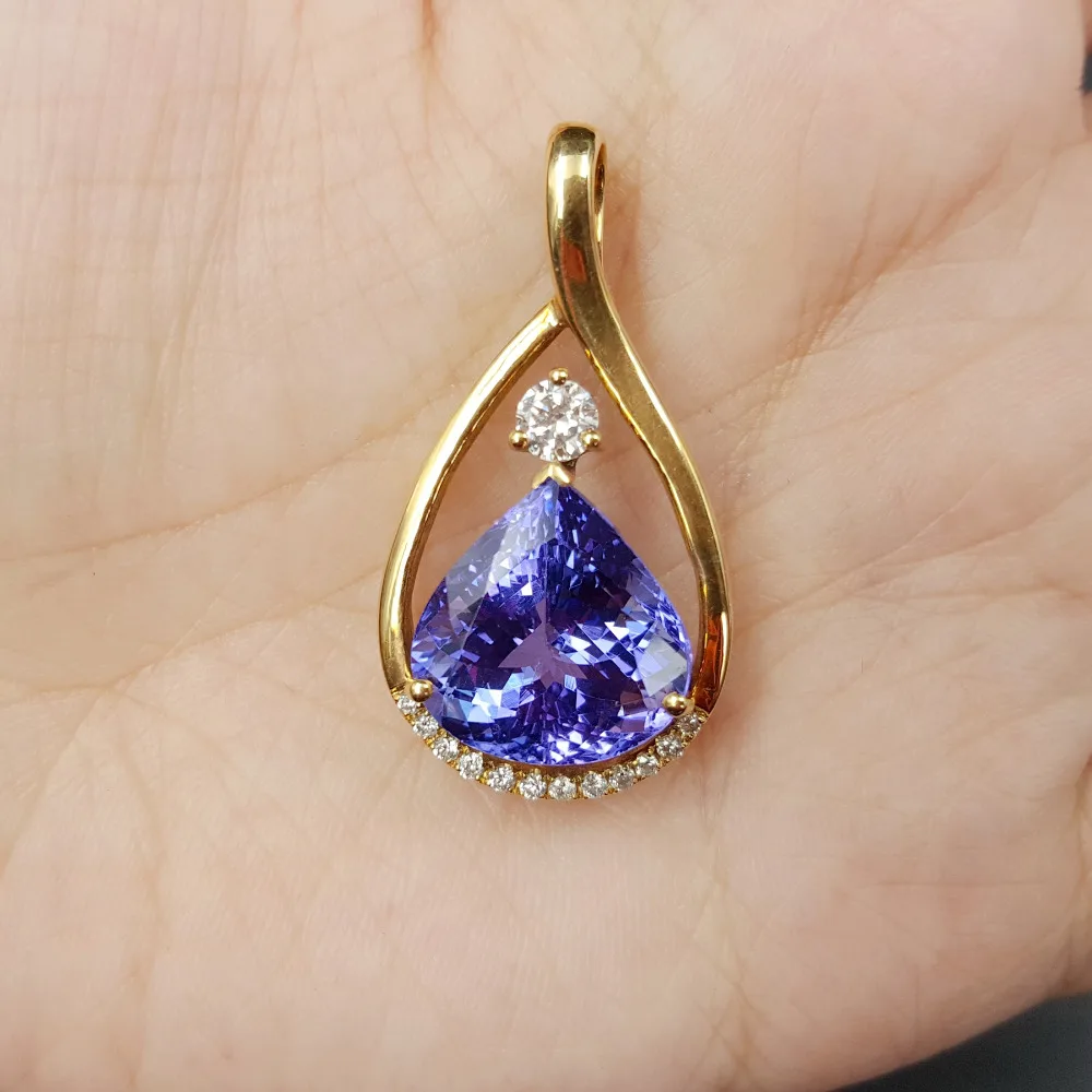 Lii Ji 18 К золото Tear Drop 12.39Ct натуральный кулон танзанит, бриллиант