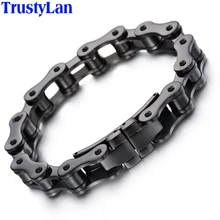 TrustyLan, AliExpress, мужские ювелирные изделия, чистый черный, нержавеющая сталь, браслеты и браслеты, модные, толстые, велосипедные цепи, браслет, мужской подарок