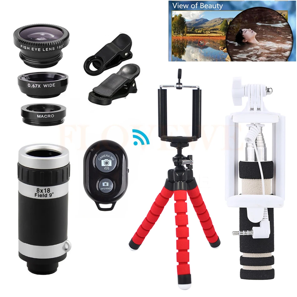 8X Zoom Telephoto Lenses Phone lentes Kit+Monopod+Trpod Holder