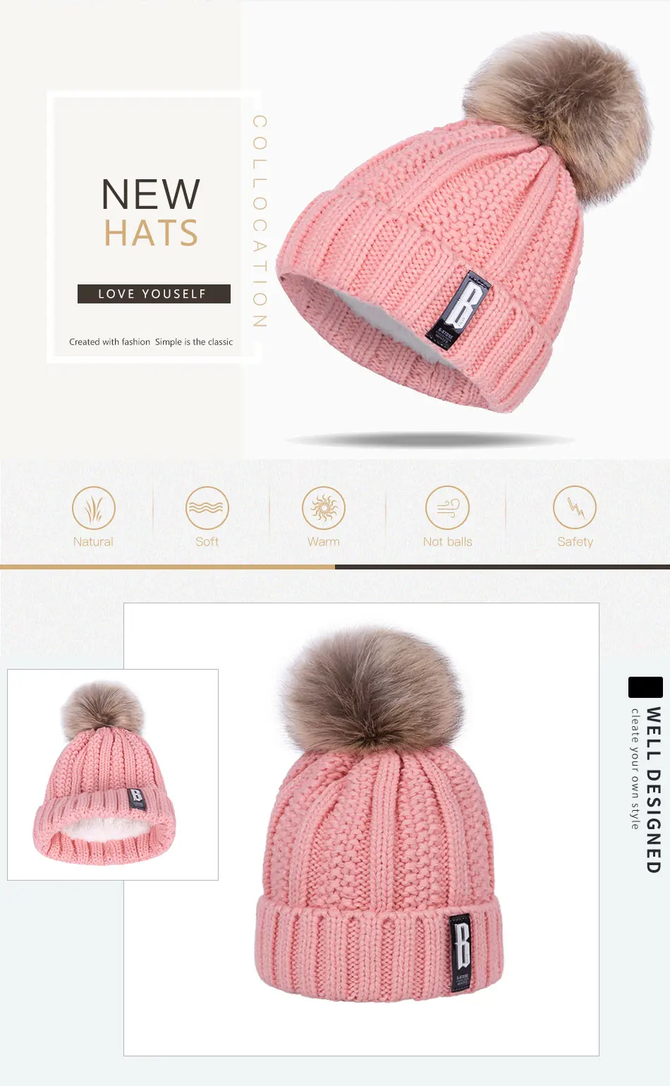GROUP JUMP, Модная вязаная зимняя женская шапка, теплые хлопковые шапочки с помпонами, зимние шапки для девочек, женские теплые зимние шапки, подарок