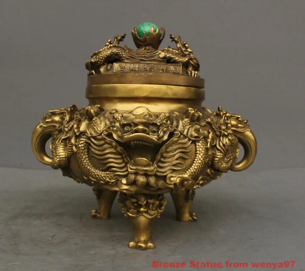 10 ''китайский храм Классический Бронзовый медный Дракон Nine Dragon курильница |
