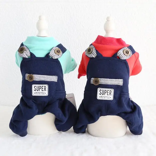 

Winter Dog Clothing Four Feet Pet Couple Clothes Chiwawa Yorkie Bomei Striped Rompers Jumpsuits 18AW116