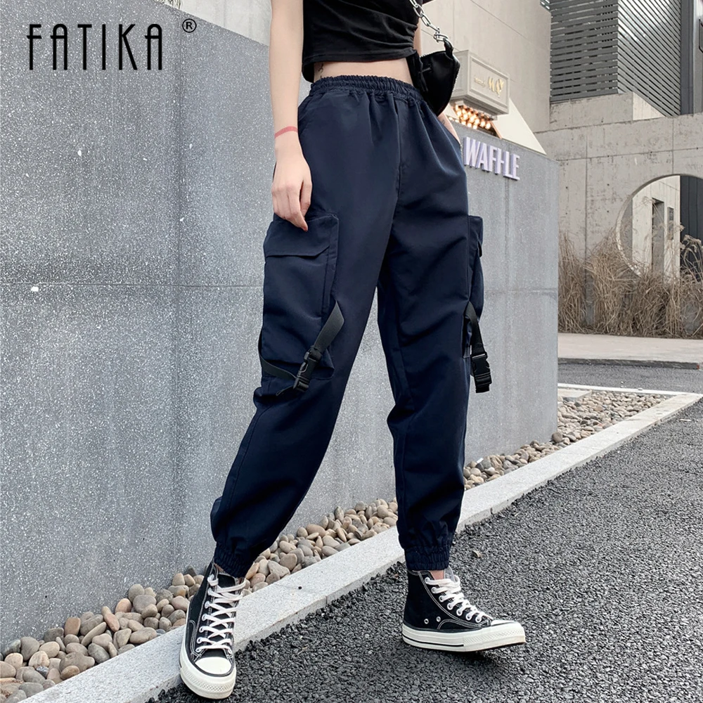 

Fatika New Hot Streetwear Hip Hop Cargo Pants Women Casual Long High Waist Loose Women's Trousers Ankle Length Pants