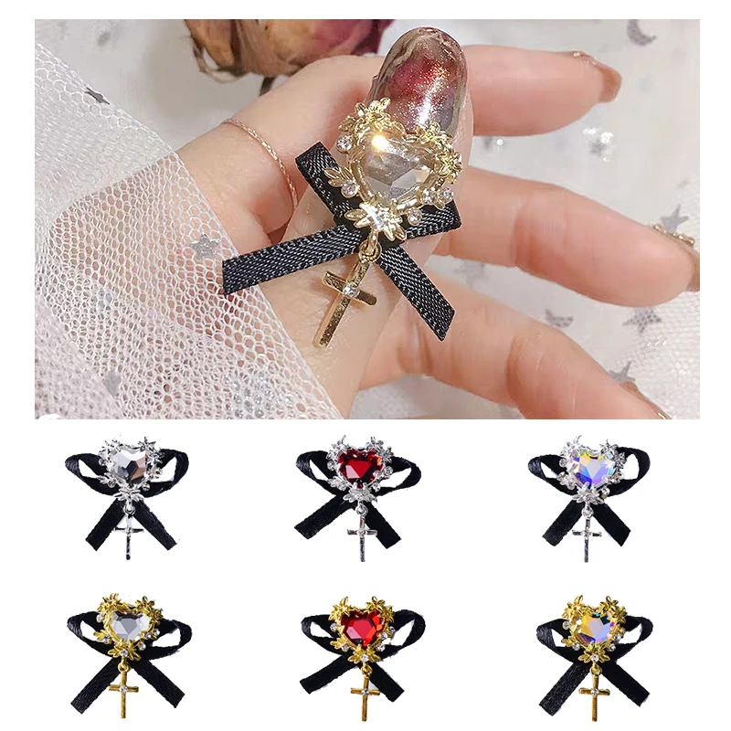 

Nail Art Rhinestones Red Gold Silver AB Colors Heart Bow Tie Dangle Image Patterns Glitter 3D Nail Jewelry Decorations