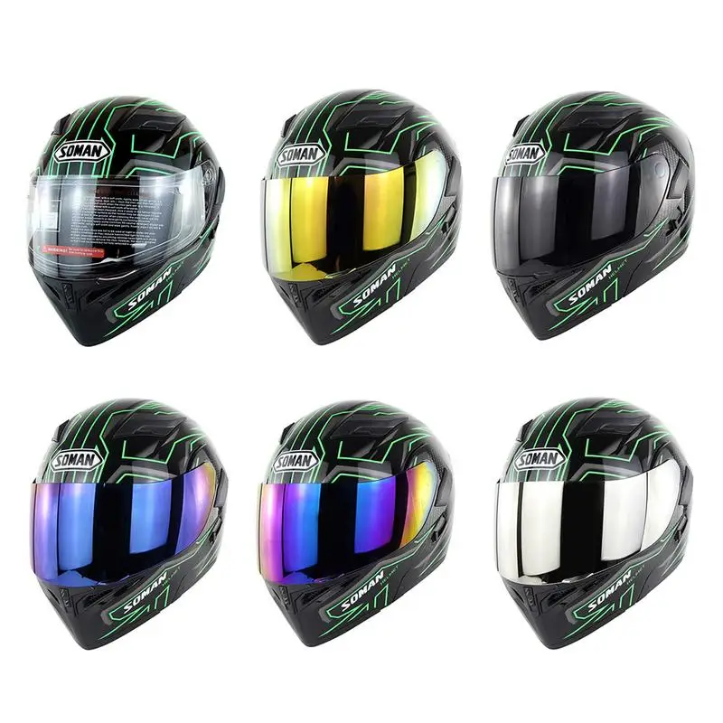 

New Arrivals Green Lightning Double Lens Motorcycle Helmet with Inner Sun Visor Full Face Electric Vehicle Motorbike Helmet