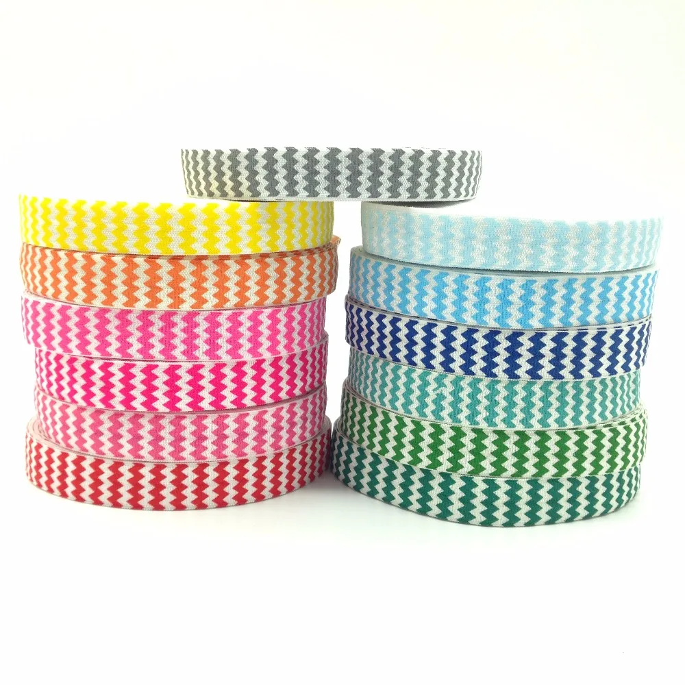 

10 yards 5/8" Chevron Print Fold Over Elastic FOE Ripple Ribbon Webbing for Girl Wristband Hair bow Headband Hair band Accessory