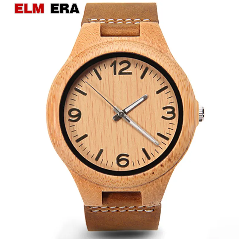 GNART для мужчин s часы Деревянный бамбук кожаный ремешок часы для Гент арабский цифровой повседневные часы Дерево наручные для мужчин 2018