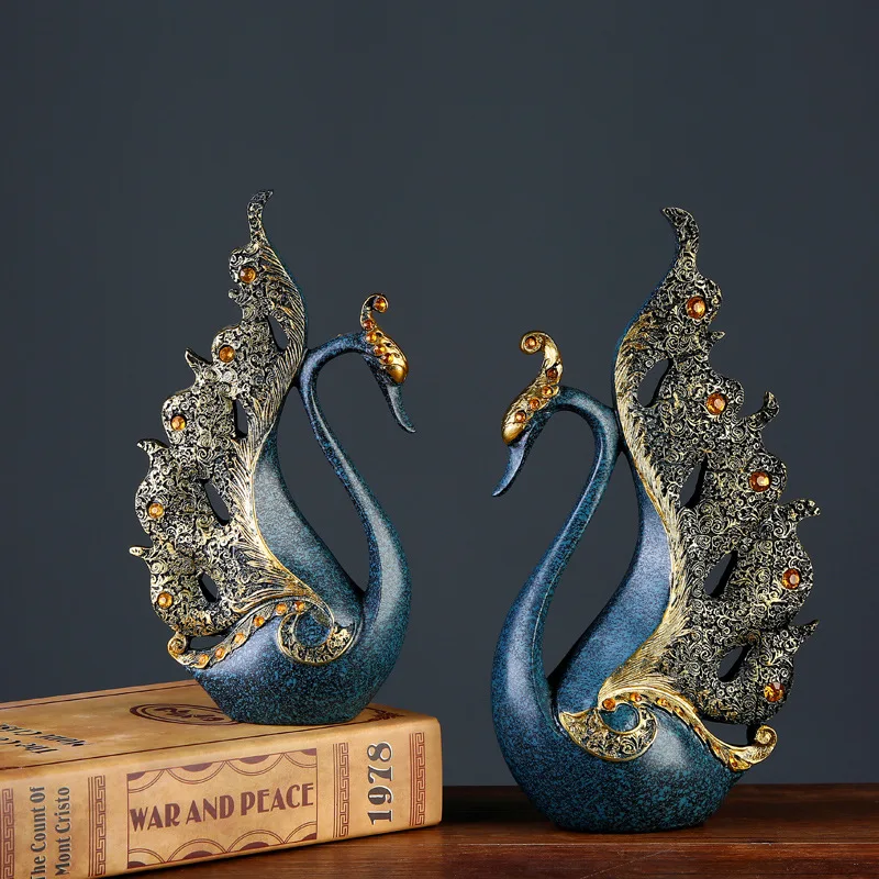 Resin Ornament Statue Resin Figurine Blue Statue for Living Room TV Cabinet 