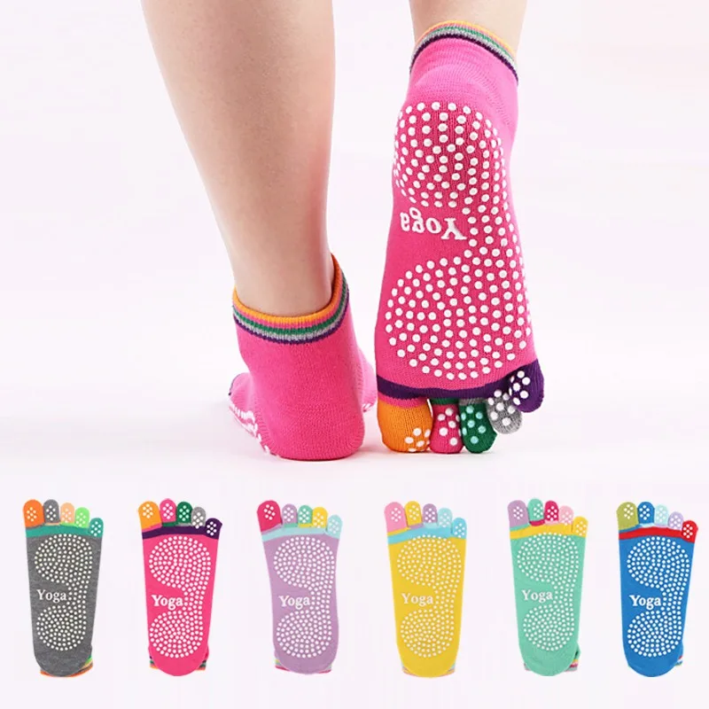<+> Yoga Socks 1 пара Женщины Полный Массаж Пальцев Резина Фитнес Теплые Носки Тренажерный Зал Dance Spo ✔