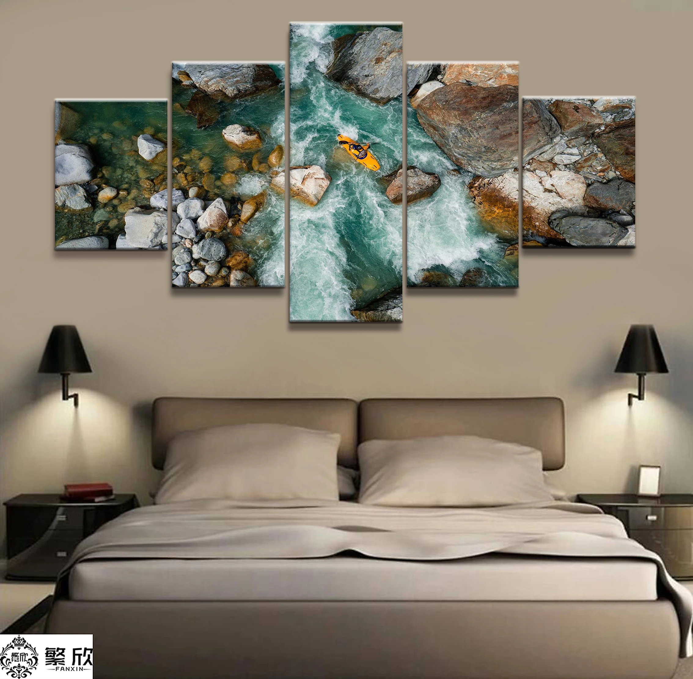 

Wall Art Poster Painting Modular Pictures For Living Room Decorative Pictures Canvas Printed 5 Panel Drift Rowing Scenery
