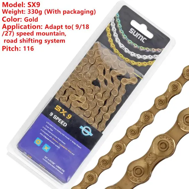 Sumc 116L Gold Bike Chain X8 X9 X10 X10sl X11SL Super Light For 8 9 10