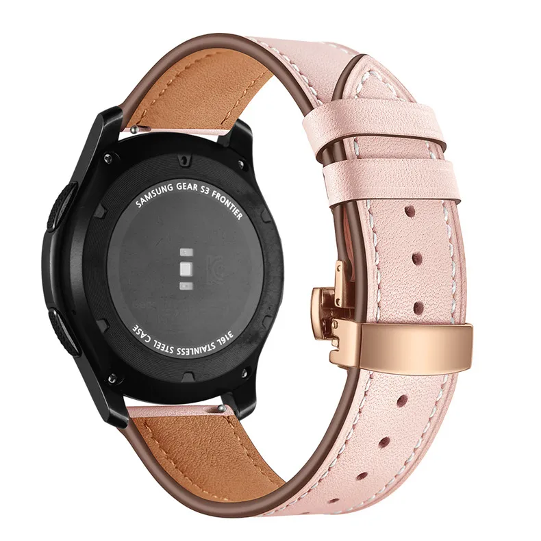 20mm 22mm Butterfly clasp Leather Band for Samsung Galaxy Watch 46mm 42mm Active Bracelet Strap for Gear Sport S3 S2 Classic