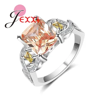 

Charm 925 Sterling Silver Rings With Orange Crystal Fashion Women Bridal Wedding Anillos Jewelry High Quality Party Gift