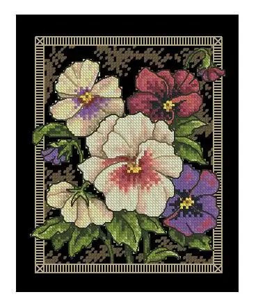 cs-2307 Cross Stitch Kit Pansies on Toile Flower dim 35073
