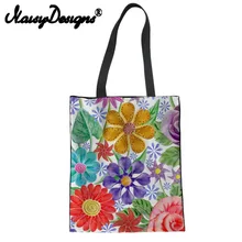 Бесшумные дизайнерские Мультяшные цветы принт с цветочным узором многоразовые парусиновые сумки для покупок для женщин для складывания белья мешочек эко-сумки