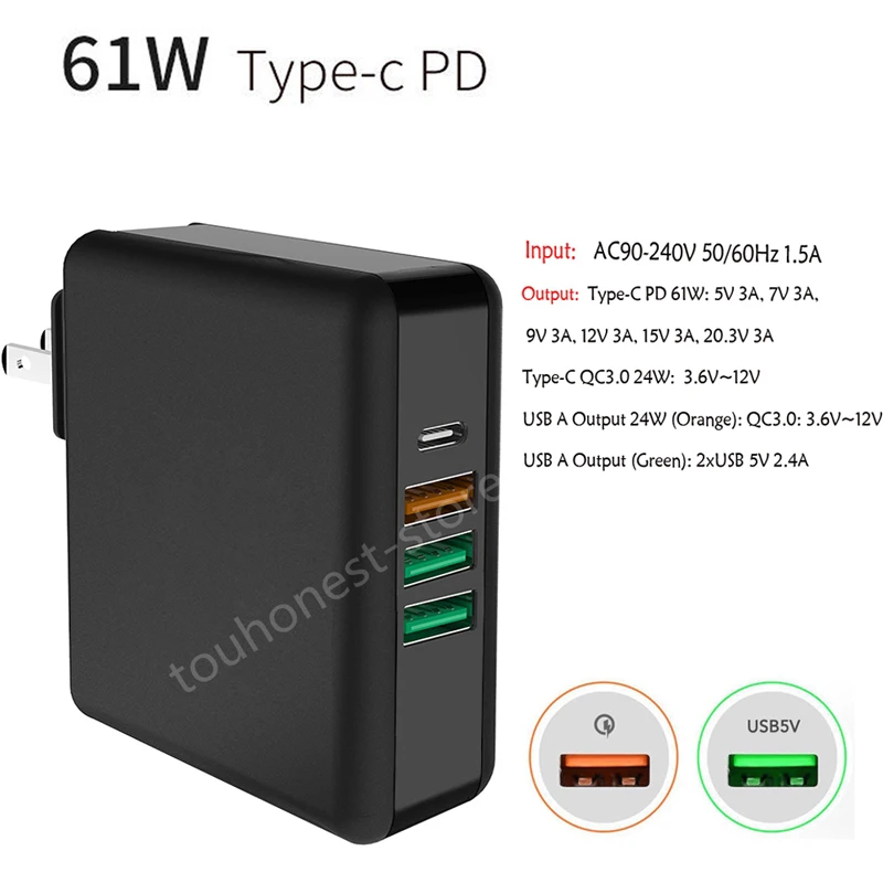 61 Вт Быстрая зарядка 3 0 USB Type C PD адаптер питания зарядное устройство для Apple iphone