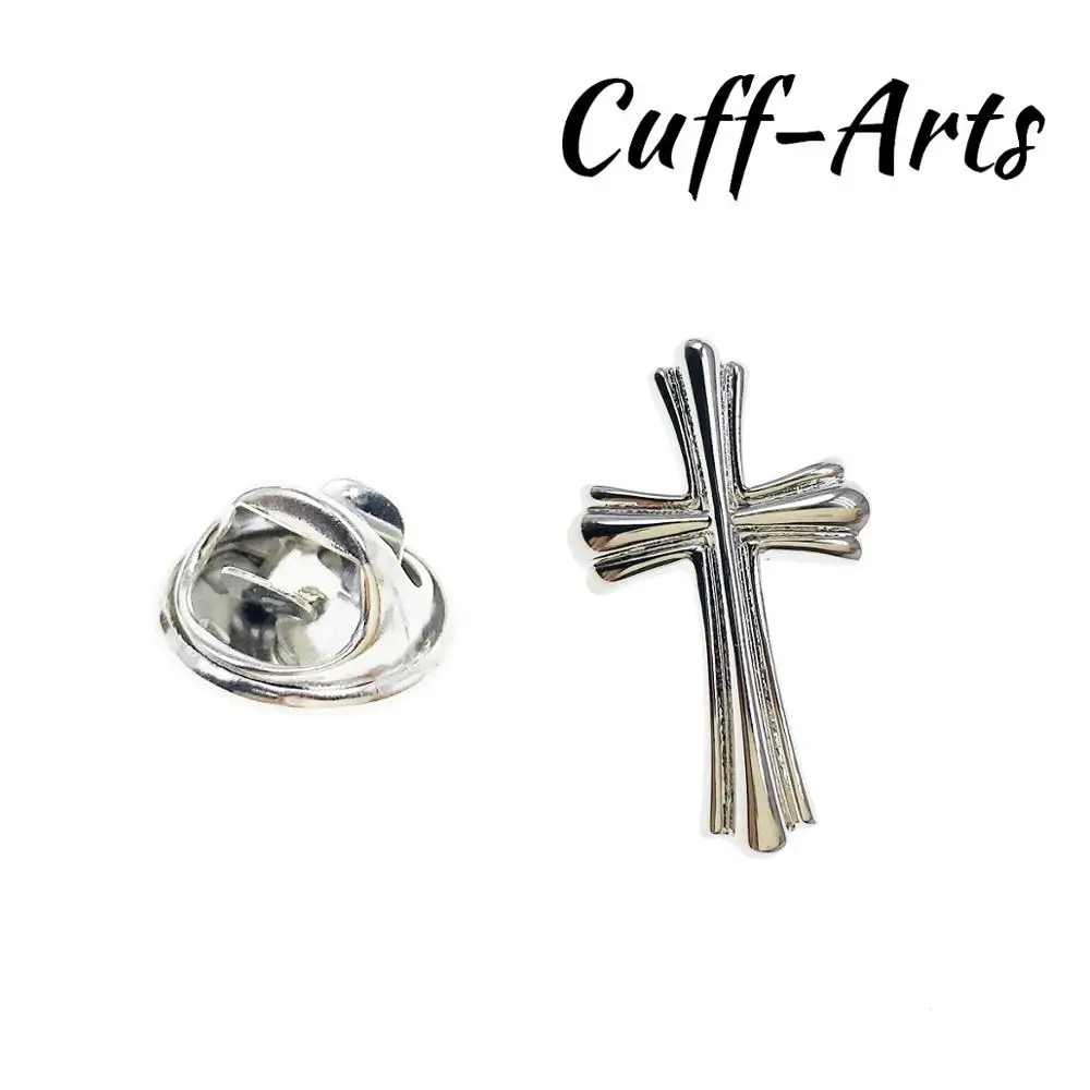 Cuffarts Men's Brooches Ornate Christian Cross Lapel Pin Beautiful Silver Shirt Suit Brooch Accessory For Gentlemen P10138 - Metal color: Platinum Plated