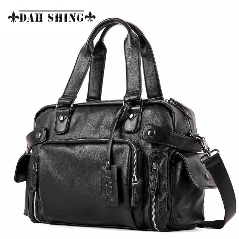 New style solid colors Brown/ Black Large capacity 23L PU leather men's travel bags handbag duffle zipper closure