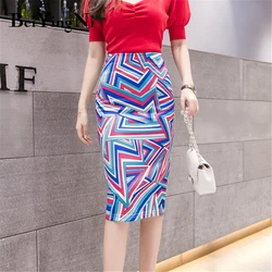 Beiyingni Fashionable Knee-length Skirt Korean Split Printed Office Ladies Skinny Skirts High Waist Elegant Saia Faldas Rokken Beiyingni Fashionable Knee-length Skirt Korean Split Printed Office Ladies Skinny Skirts High Waist Elegant Saia Faldas Rokken