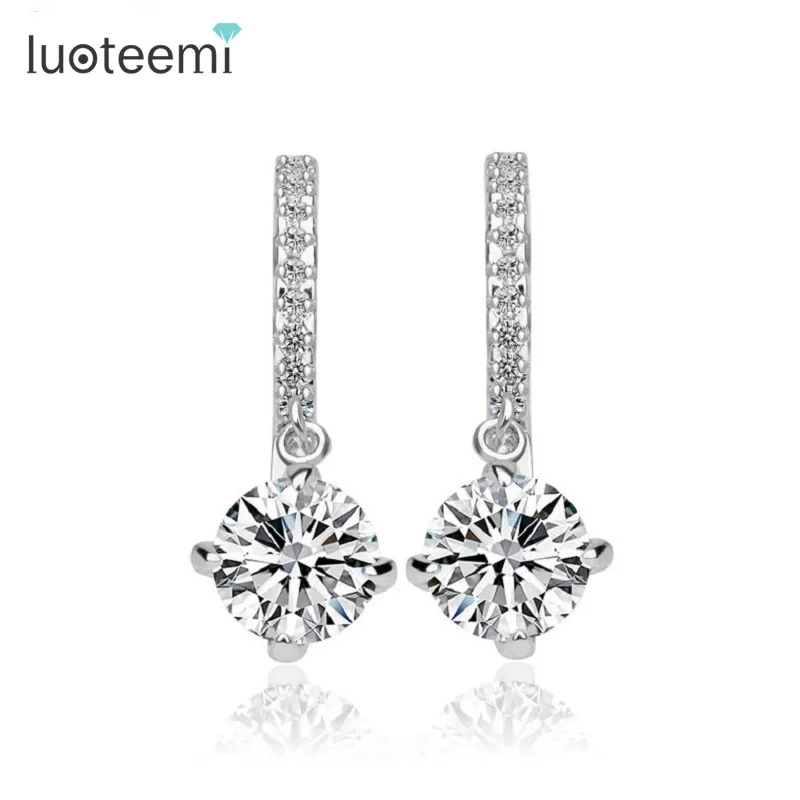 

LUOTEEMI Wholesale Round Loop with 8mm 2ct Round CZ Hoop Earrings for Women Russian Popular Hot Sale High Quality Promotion Gift