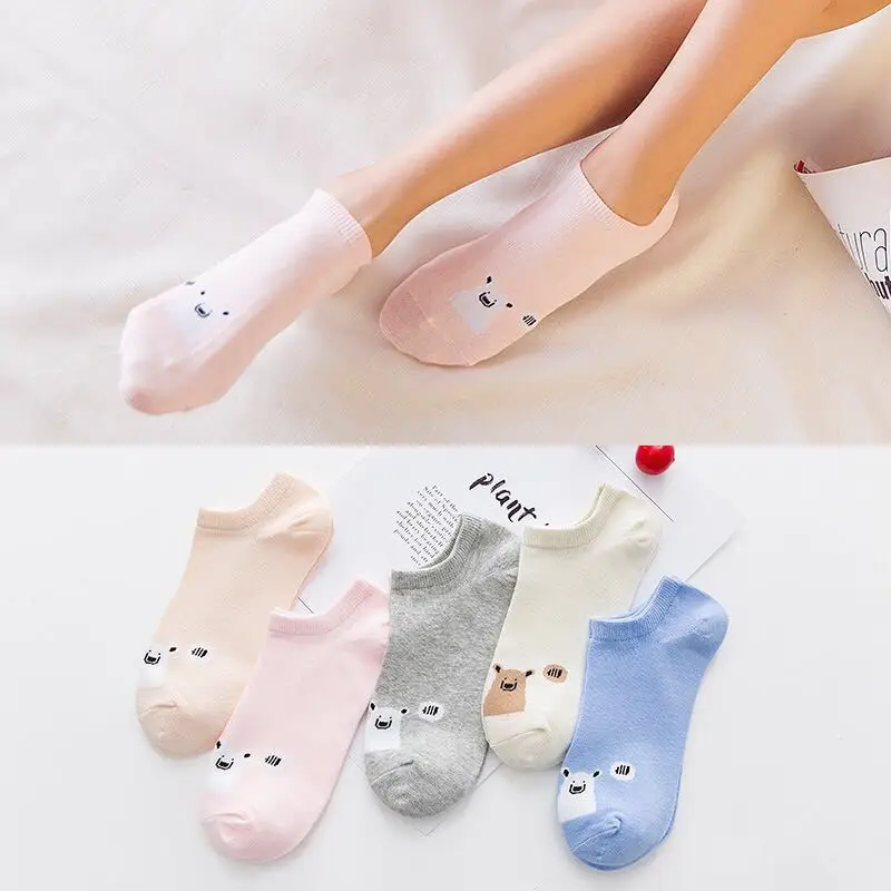 

5 Pairs Women socks summer New Cartoon boat Socks Cotton animal sweat-absorbent Breathable Casual Deodorant slip Socks