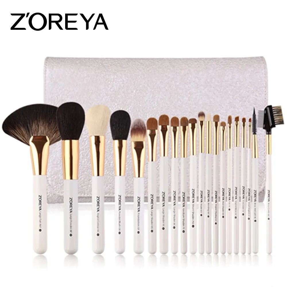 ZOREYA 20pcs Luxury Makeup Brushes Sets Animal Hair Nylon Powder