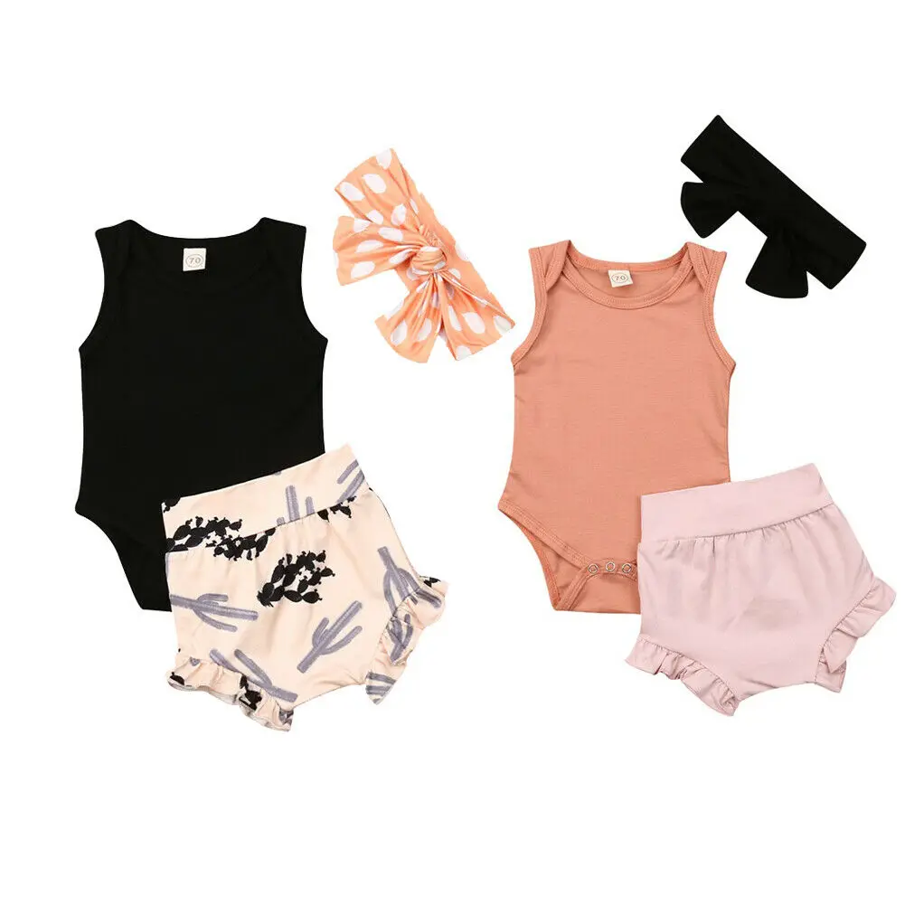 

Cute Infant Baby Girl Newborn 3Pcs Outfit Romper High Waist PP Shorts Headband