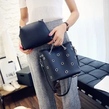 Hollow Out Women Bag Bucket Composite Bag Chain Strap Shoulder Bag Fashion Crossbody Handbags High Quality PU Leather Designer