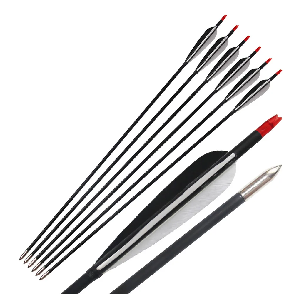 6Pcs Carbon Arrows Turkey Feather Longbow Recurve Bow Hunting Archery