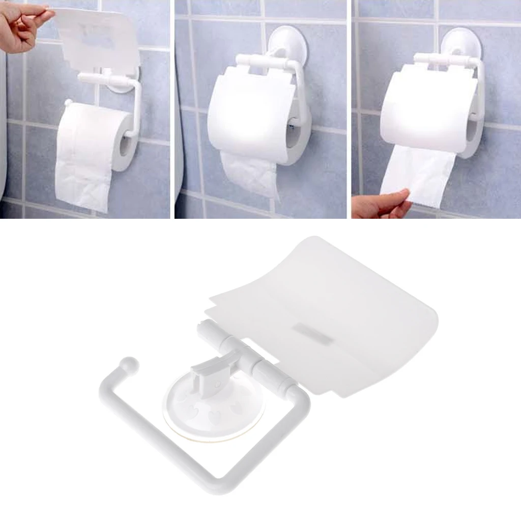 

Wall Mounted Plastic Suction Cup Bathroom Toilet Paper Roll Holder With Cover