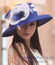 Free Shipping Fashion Women Hat Formal Hat Church Hat Flower Girl Big Brim Hair Accessories Organza Flowers Elegant Hairwear