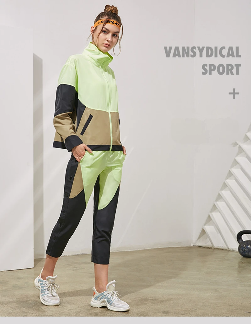 Vansydical спортивные женские леггинсы для бега Сращенные цвета боковые пуговицы свободные фитнес тренировки Беговые тренировочные штаны