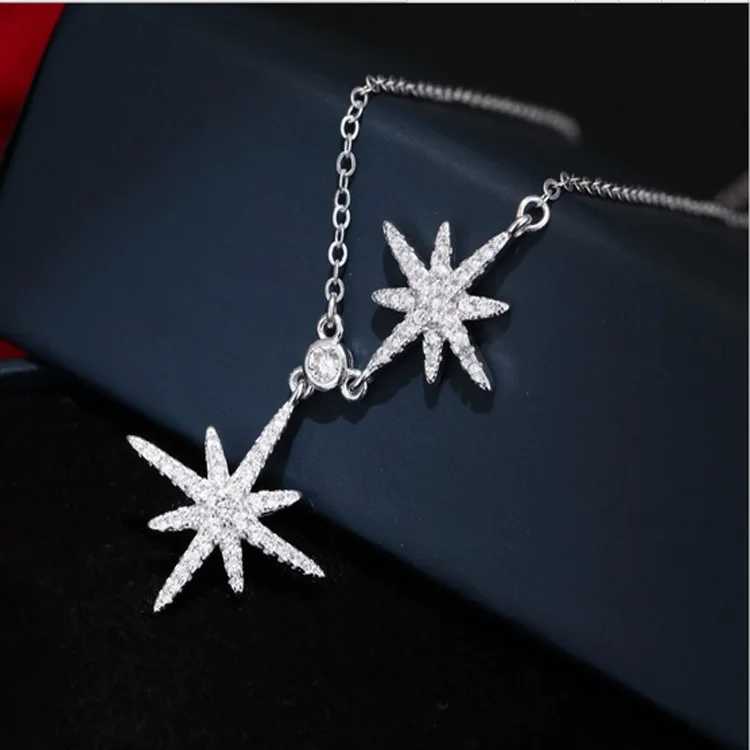 

New S925 sterling silver double star micro-chain bracelet jewelry gift