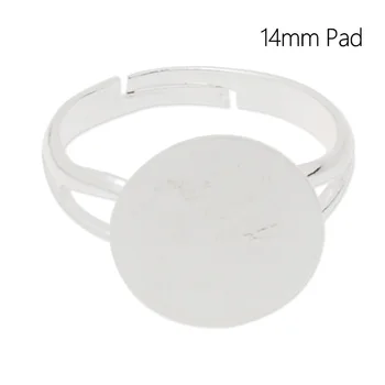 

Adjustable Metal Ring Bases Silver tone Alloy Trendy 14 mm Pad Ring Blanks Cabochon Rings Settings 20 pcs-C4668