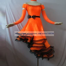 Женское платье для латинских танцев! конкурс сальса, платье для бальных танцев, латиноамериканское танцевальное платье для девочек, настоящая L-0074 с перьями