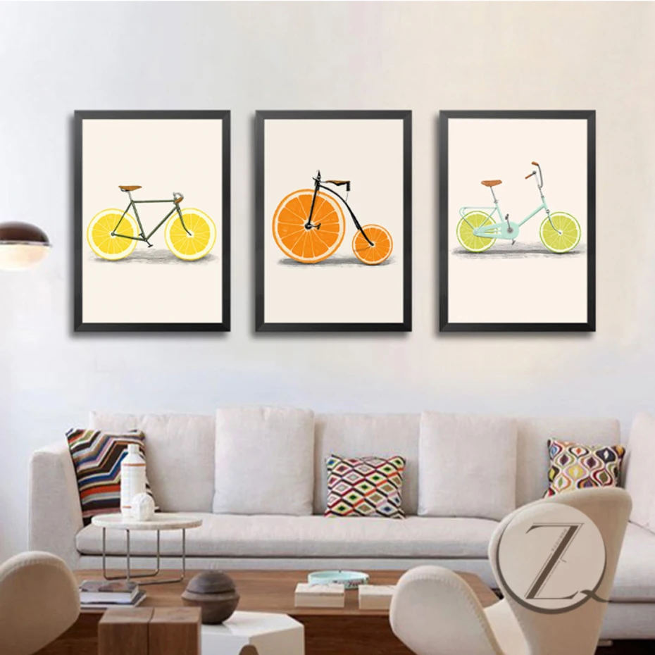 

Creatively Bike Fruit Canvas Paintings Nordic Posters and Prints Minimalist Wall Art Picture For Living Room Home Decor Unframed