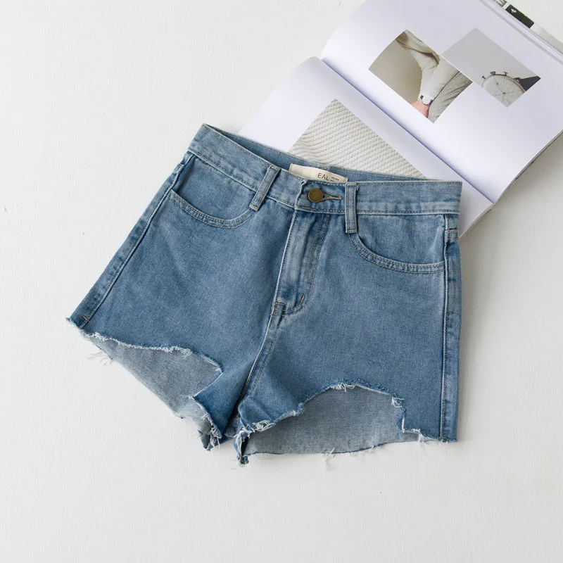 BONJEAN Europe Blue Crimping Denim Shorts For Women 2018